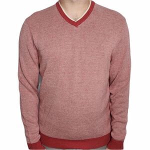TASSO ELBA shirt red v-neck 2 tone knit pullover‎ sweatshirt M